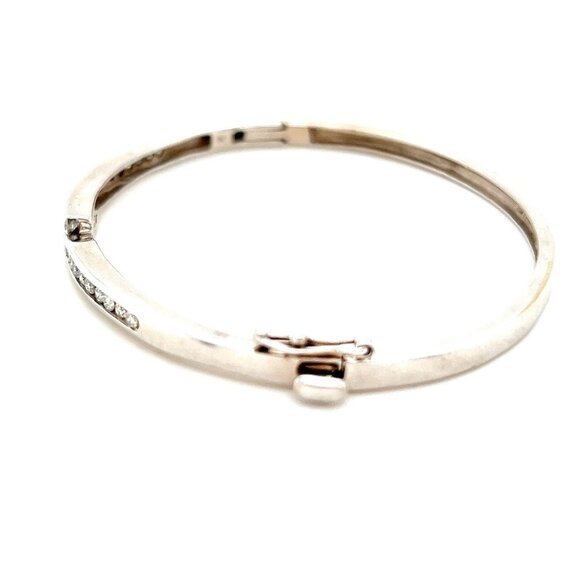 Stunning 14K White Gold Diamond Bypass Design Bangle - Picture 3 of 12